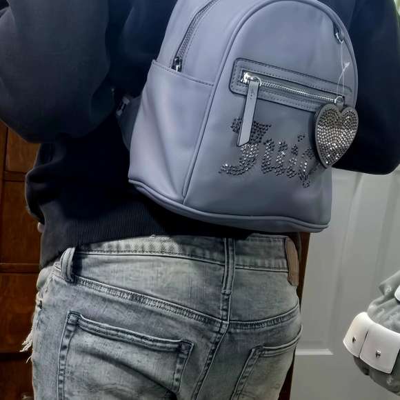 juicy couture denim mini zippy backpack Everyday and multiple zip pockets for stylish Large Italian Leather Travel Backpack